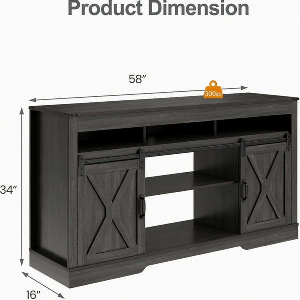English Elm 58 Inch Farmhouse Entertainment Center with Sliding Barn Doors and Adjustable Media Storage B082P517241