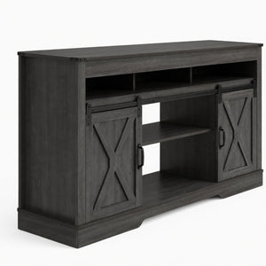 English Elm 58 Inch Farmhouse Entertainment Center with Sliding Barn Doors and Adjustable Media Storage B082P517241
