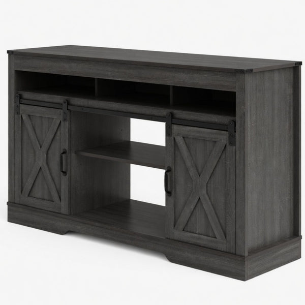 English Elm 58 Inch Farmhouse Entertainment Center with Sliding Barn Doors and Adjustable Media Storage B082P517241