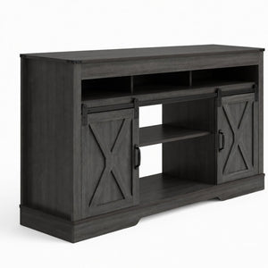 English Elm 58 Inch Farmhouse Entertainment Center with Sliding Barn Doors and Adjustable Media Storage B082P517241
