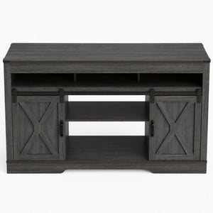 English Elm 58 Inch Farmhouse Entertainment Center with Sliding Barn Doors and Adjustable Media Storage B082P517241