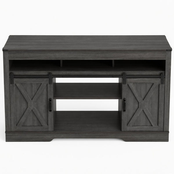 English Elm 58 Inch Farmhouse Entertainment Center with Sliding Barn Doors and Adjustable Media Storage B082P517241