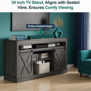 English Elm 58 Inch Farmhouse Entertainment Center with Sliding Barn Doors and Adjustable Media Storage B082P517241