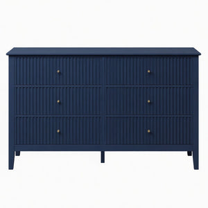 English Elm 47.2" Fluted Matte Six Drawer Dresser Modern Mdf Chest with Soft Close Storage Blue B082P517243