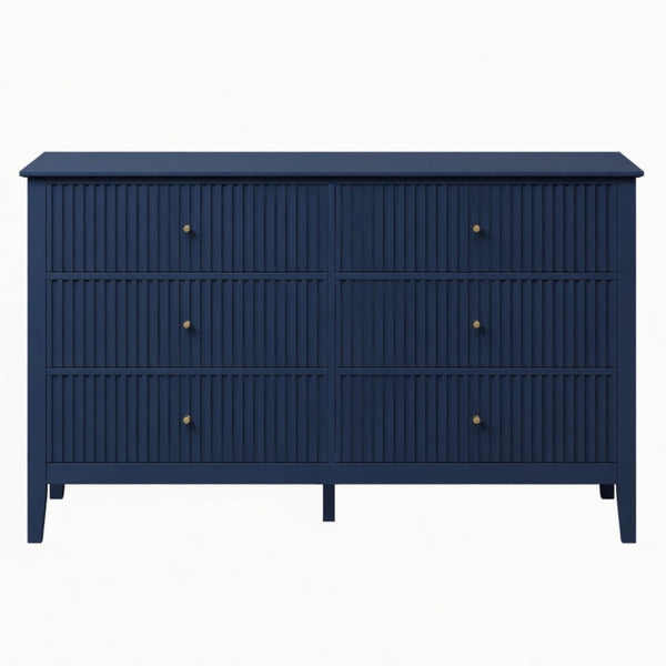 English Elm 47.2" Fluted Matte Six Drawer Dresser Modern Mdf Chest with Soft Close Storage Blue B082P517243