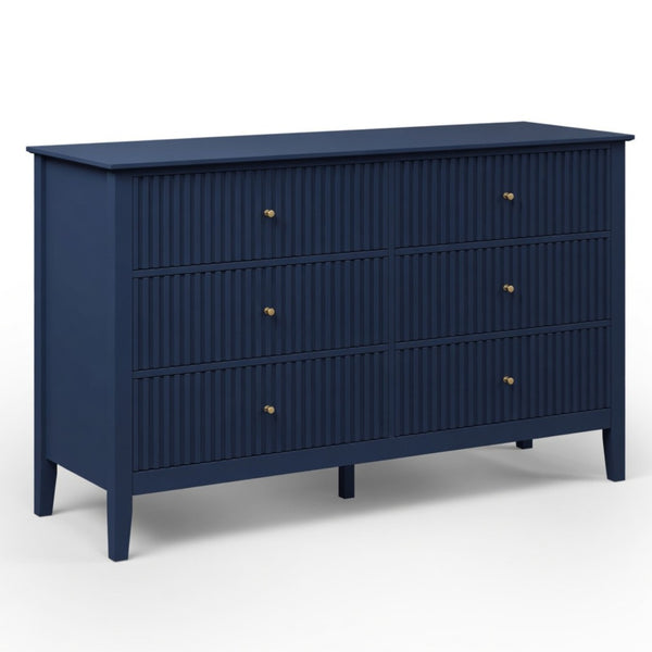 English Elm 47.2" Fluted Matte Six Drawer Dresser Modern Mdf Chest with Soft Close Storage Blue B082P517243