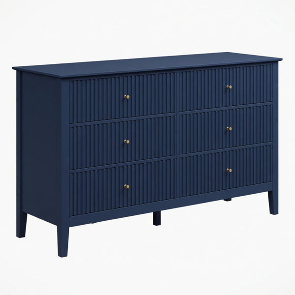 English Elm 47.2" Fluted Matte Six Drawer Dresser Modern Mdf Chest with Soft Close Storage Blue B082P517243