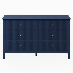 English Elm 47.2" Fluted Matte Six Drawer Dresser Modern Mdf Chest with Soft Close Storage Blue B082P517243