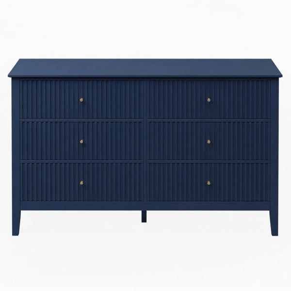 English Elm 47.2" Fluted Matte Six Drawer Dresser Modern Mdf Chest with Soft Close Storage Blue B082P517243