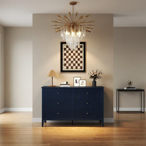 English Elm 47.2" Fluted Matte Six Drawer Dresser Modern Mdf Chest with Soft Close Storage Blue B082P517243