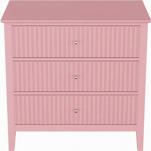 English Elm 32" Wide Fluted Blush Nightstand with Three Soft-close Drawers and Gold Knob Hardware Pink B082P517244