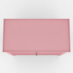 English Elm 32" Wide Fluted Blush Nightstand with Three Soft-close Drawers and Gold Knob Hardware Pink B082P517244