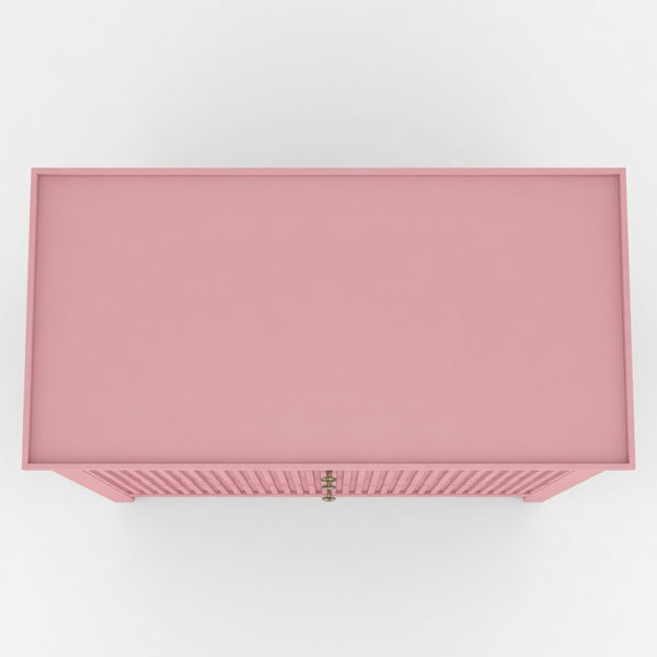 English Elm 32" Wide Fluted Blush Nightstand with Three Soft-close Drawers and Gold Knob Hardware Pink B082P517244