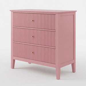 English Elm 32" Wide Fluted Blush Nightstand with Three Soft-close Drawers and Gold Knob Hardware Pink B082P517244