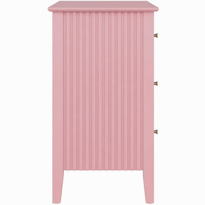 English Elm 32" Wide Fluted Blush Nightstand with Three Soft-close Drawers and Gold Knob Hardware Pink B082P517244