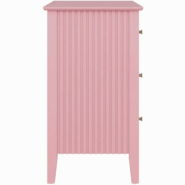 English Elm 32" Wide Fluted Blush Nightstand with Three Soft-close Drawers and Gold Knob Hardware Pink B082P517244