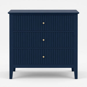 English Elm 32" Wide Fluted Blush Nightstand with Three Soft-close Drawers and Gold Knob Hardware Blue B082P517245