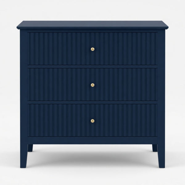 English Elm 32" Wide Fluted Blush Nightstand with Three Soft-close Drawers and Gold Knob Hardware Blue B082P517245