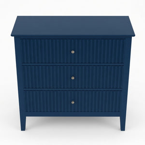 English Elm 32" Wide Fluted Blush Nightstand with Three Soft-close Drawers and Gold Knob Hardware Blue B082P517245