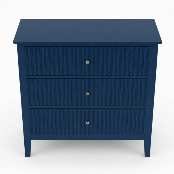 English Elm 32" Wide Fluted Blush Nightstand with Three Soft-close Drawers and Gold Knob Hardware Blue B082P517245
