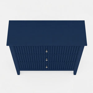 English Elm 32" Wide Fluted Blush Nightstand with Three Soft-close Drawers and Gold Knob Hardware Blue B082P517245