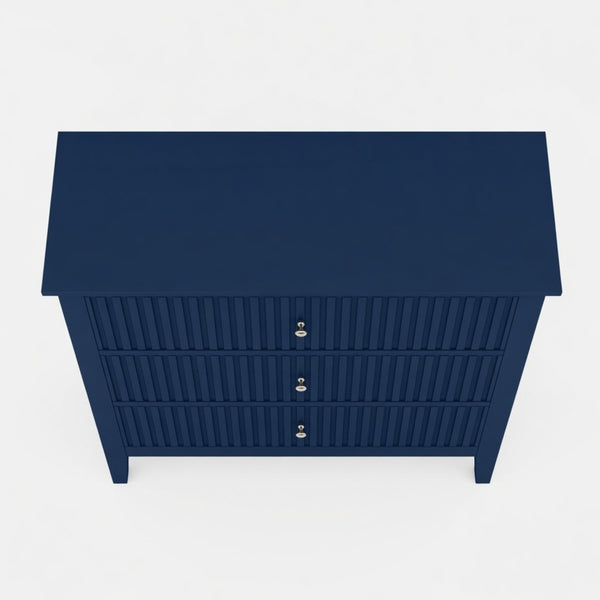 English Elm 32" Wide Fluted Blush Nightstand with Three Soft-close Drawers and Gold Knob Hardware Blue B082P517245