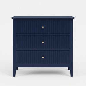 English Elm 32" Wide Fluted Blush Nightstand with Three Soft-close Drawers and Gold Knob Hardware Blue B082P517245