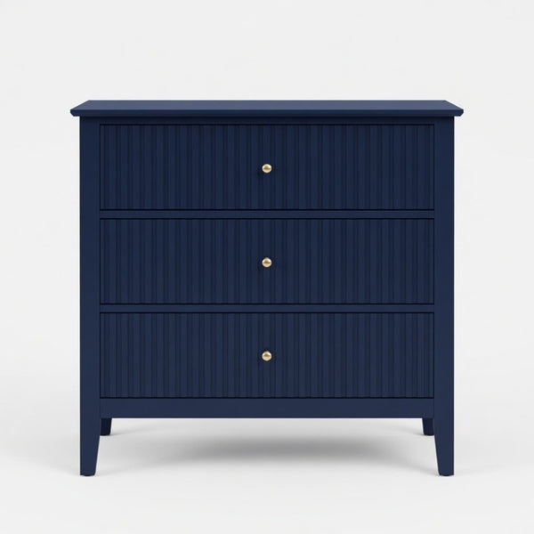 English Elm 32" Wide Fluted Blush Nightstand with Three Soft-close Drawers and Gold Knob Hardware Blue B082P517245
