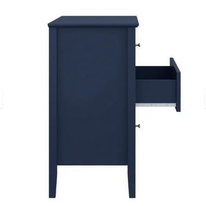 English Elm 32" Wide Fluted Blush Nightstand with Three Soft-close Drawers and Gold Knob Hardware Blue B082P517245