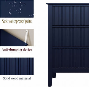English Elm 32" Wide Fluted Blush Nightstand with Three Soft-close Drawers and Gold Knob Hardware Blue B082P517245