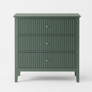 English Elm 32" Wide Fluted Blush Nightstand with Three Soft-close Drawers and Gold Knob Hardware Green B082P517246