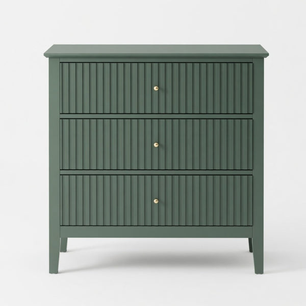 English Elm 32" Wide Fluted Blush Nightstand with Three Soft-close Drawers and Gold Knob Hardware Green B082P517246