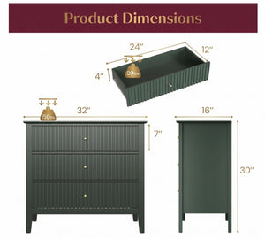 English Elm 32" Wide Fluted Blush Nightstand with Three Soft-close Drawers and Gold Knob Hardware Green B082P517246