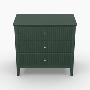 English Elm 32" Wide Fluted Blush Nightstand with Three Soft-close Drawers and Gold Knob Hardware Green B082P517246