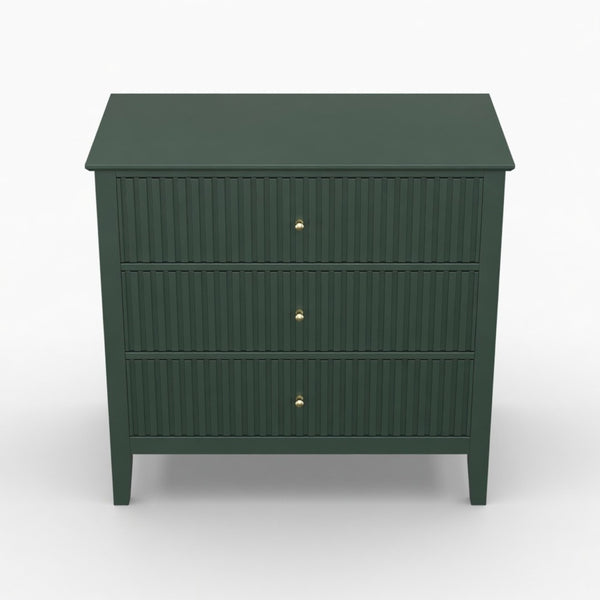 English Elm 32" Wide Fluted Blush Nightstand with Three Soft-close Drawers and Gold Knob Hardware Green B082P517246