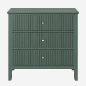English Elm 32" Wide Fluted Blush Nightstand with Three Soft-close Drawers and Gold Knob Hardware Green B082P517246