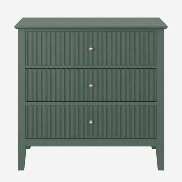 English Elm 32" Wide Fluted Blush Nightstand with Three Soft-close Drawers and Gold Knob Hardware Green B082P517246