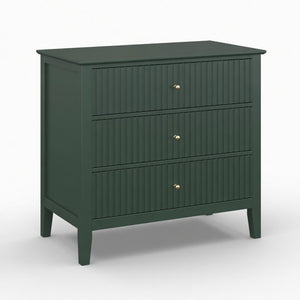 English Elm 32" Wide Fluted Blush Nightstand with Three Soft-close Drawers and Gold Knob Hardware Green B082P517246