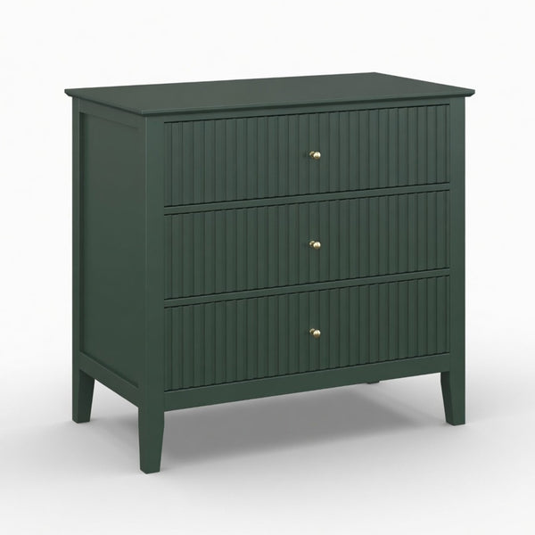 English Elm 32" Wide Fluted Blush Nightstand with Three Soft-close Drawers and Gold Knob Hardware Green B082P517246