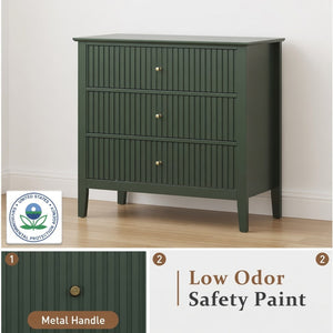 English Elm 32" Wide Fluted Blush Nightstand with Three Soft-close Drawers and Gold Knob Hardware Green B082P517246