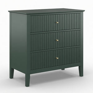 English Elm 32" Wide Fluted Blush Nightstand with Three Soft-close Drawers and Gold Knob Hardware Green B082P517246