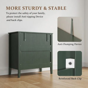 English Elm 32" Wide Fluted Blush Nightstand with Three Soft-close Drawers and Gold Knob Hardware Green B082P517246