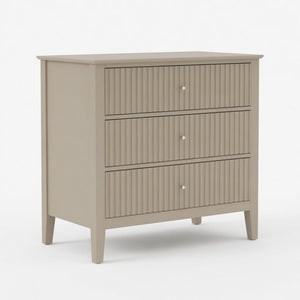 English Elm 32" Wide Fluted Blush Nightstand with Three Soft-close Drawers and Gold Knob Hardware Beige B082P517247