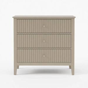 English Elm 32" Wide Fluted Blush Nightstand with Three Soft-close Drawers and Gold Knob Hardware Beige B082P517247