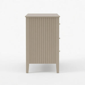 English Elm 32" Wide Fluted Blush Nightstand with Three Soft-close Drawers and Gold Knob Hardware Beige B082P517247