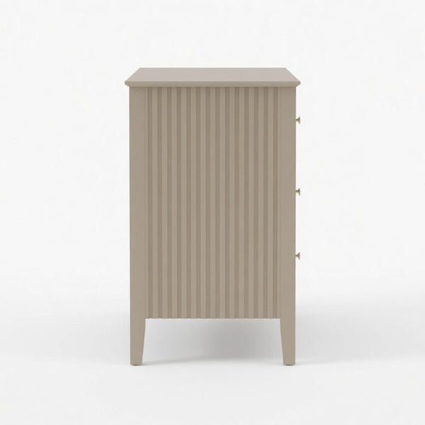 English Elm 32" Wide Fluted Blush Nightstand with Three Soft-close Drawers and Gold Knob Hardware Beige B082P517247