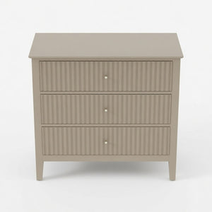 English Elm 32" Wide Fluted Blush Nightstand with Three Soft-close Drawers and Gold Knob Hardware Beige B082P517247