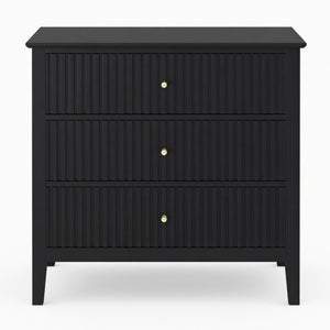 English Elm 32" Wide Fluted Blush Nightstand with Three Soft-close Drawers and Gold Knob Hardware Black B082P517248