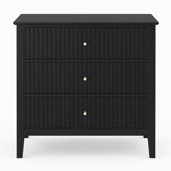 English Elm 32" Wide Fluted Blush Nightstand with Three Soft-close Drawers and Gold Knob Hardware Black B082P517248