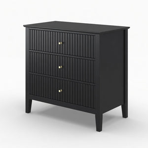 English Elm 32" Wide Fluted Blush Nightstand with Three Soft-close Drawers and Gold Knob Hardware Black B082P517248